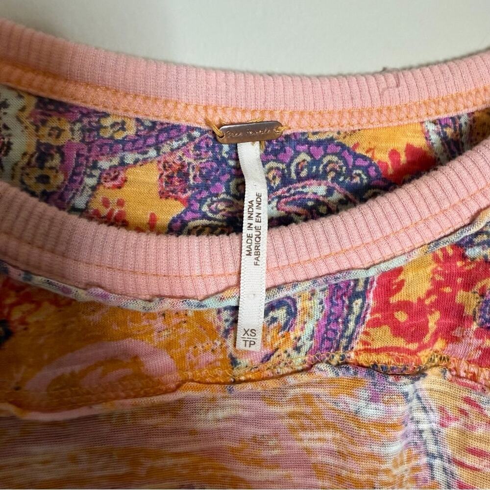 Free People Making Circles Long Sleeve T-Shirt Paisley Orange Oversized XS - Picture 6 of 9